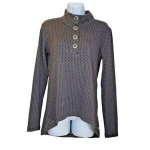 Merrell Cowl Neck Pullover‎ Top M | Poly/Rayon | Black Gray Geo | Stretch